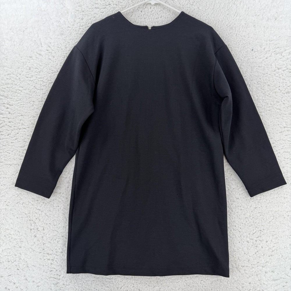 Zara Womens Small Black Knit 3/4 Sleeve Shift Dress Exposed Zip 5039/659/809